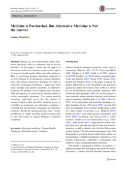 Capture de la première page de l'article intitulé "Medecine is patraichal but alternative medecine is not the answer"